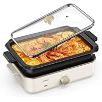 CalmDo Plancha de Asar y Olla Eléctricas- Dos en Uno- Sartén Eléctrica Multifuncional con Tapa de Cristal- Recubrimiento…